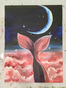 pink whale in starry night adult painting