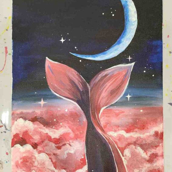 pink whale in starry night adult painting