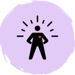 Person with heart symbol, radiating positivity