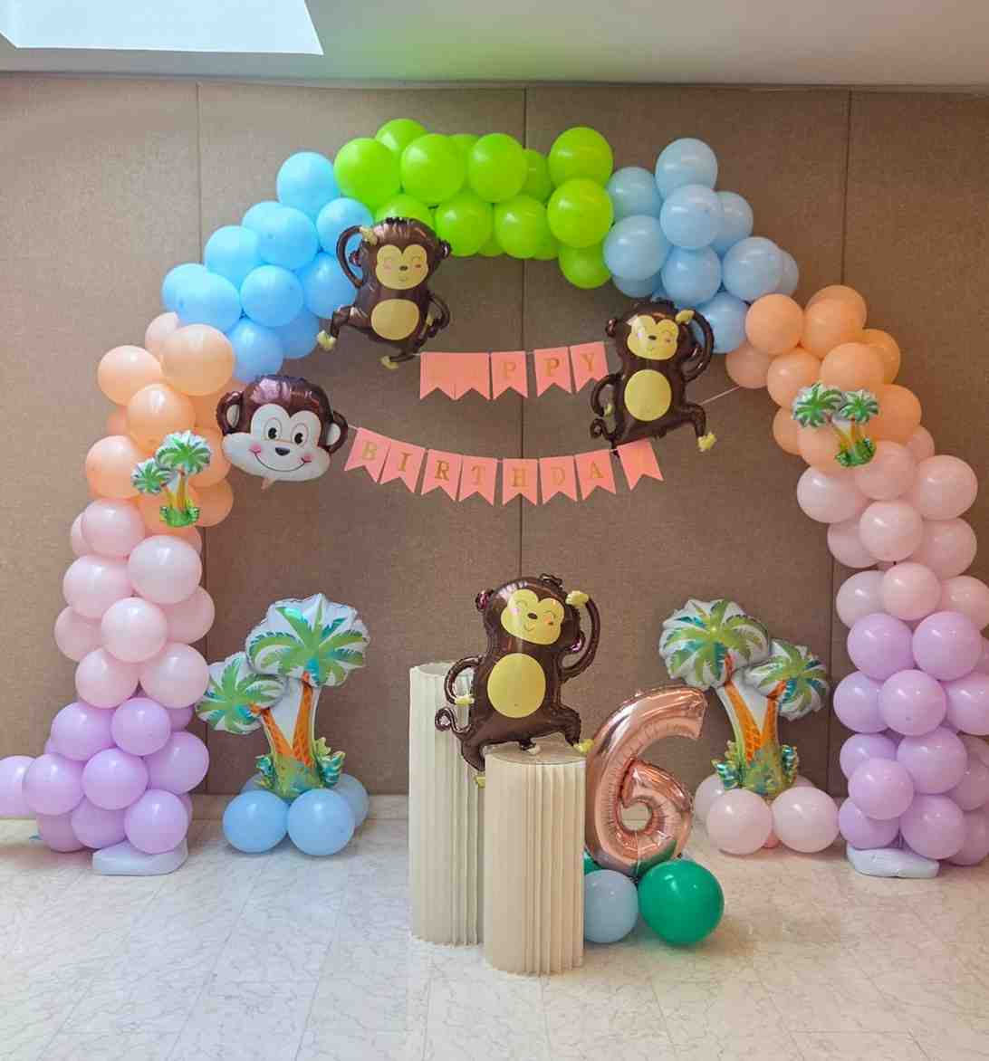 Colourful birthday balloon setup