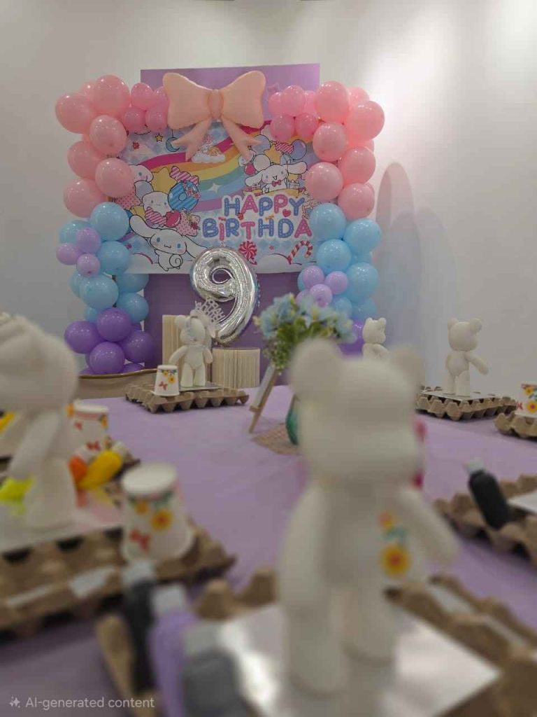 Colorful birthday decoration with teddy bears